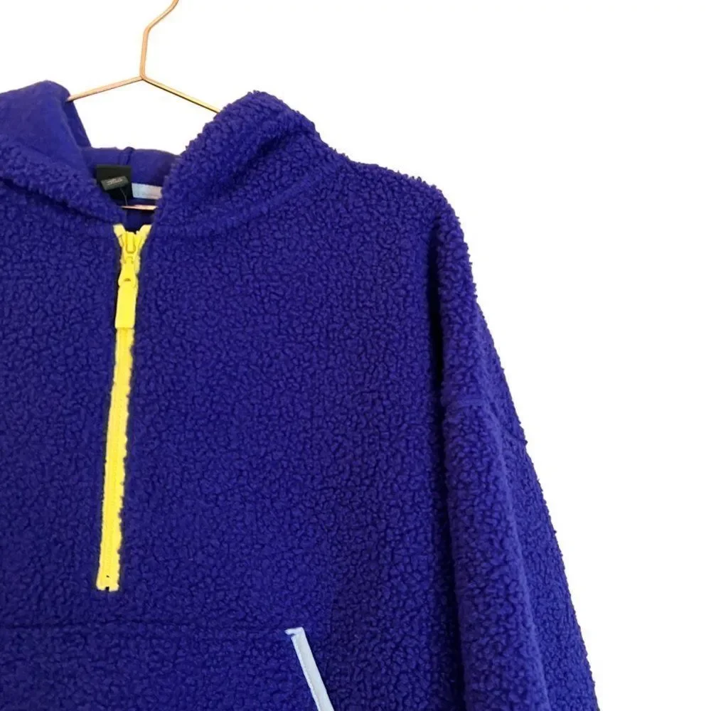 NWT Target Wild Fable Blue Hooded Sherpa Pullover Quarter Zip Sweatshirt Size L - Picture 7 of 9